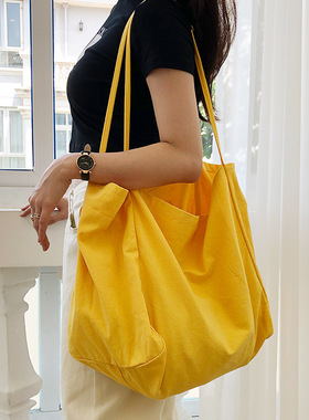 极美20ss/春夏韩国ins休闲单肩包女大容量帆布包手提袋托特包学生