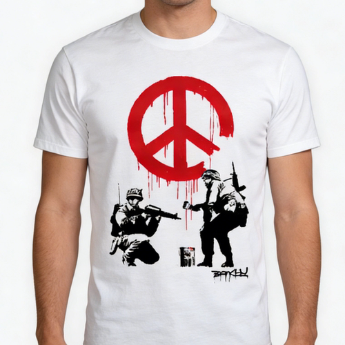 Banksy Street Graffiti Anti-War Peace Sign Graphic   T-Shirt