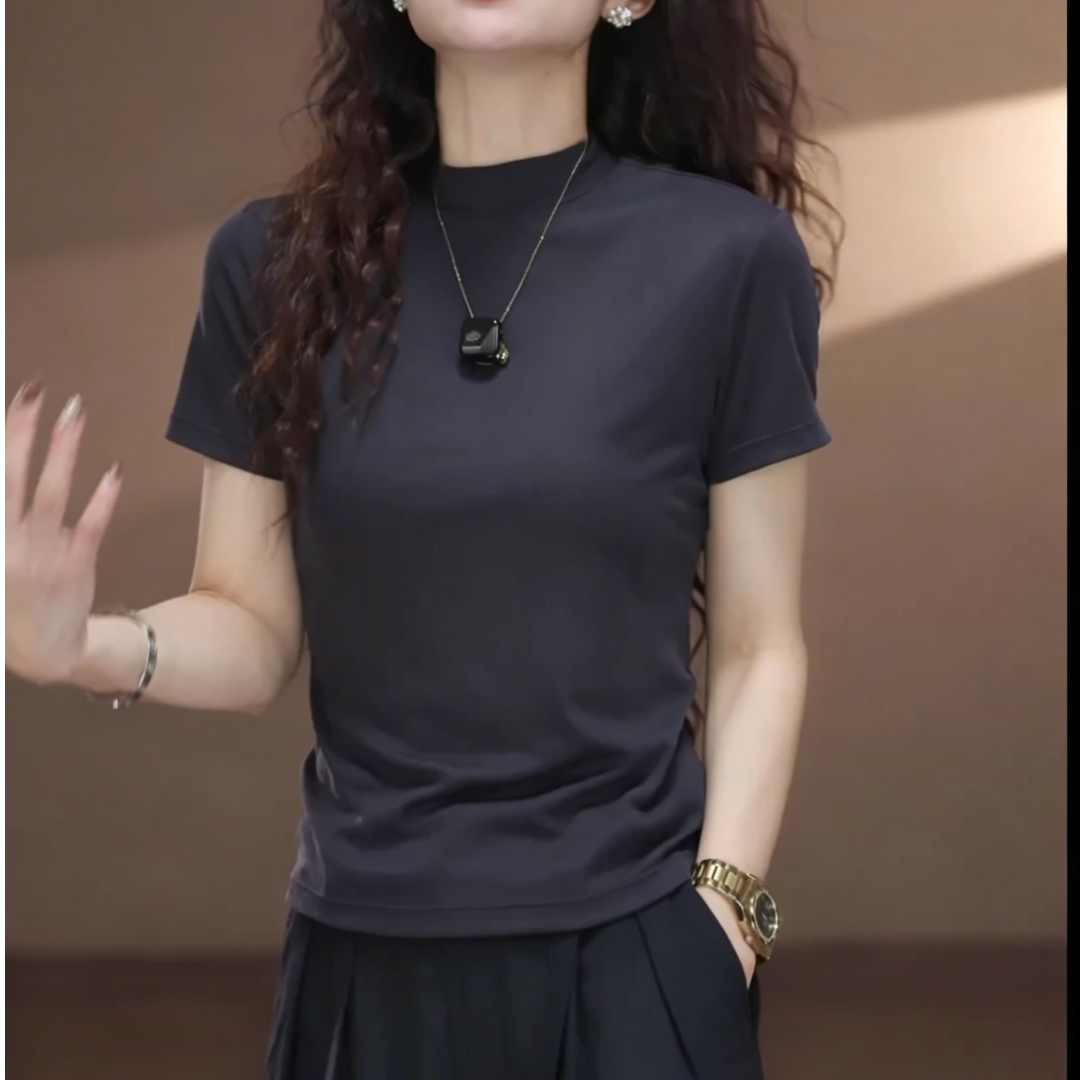 正肩百搭气质显瘦上衣莱赛尔天丝面膜T女2026夏季新款小立领短袖