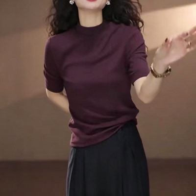 小立领中袖气质洋气显瘦T恤女
