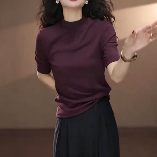 小立领中袖气质洋气显瘦T恤女