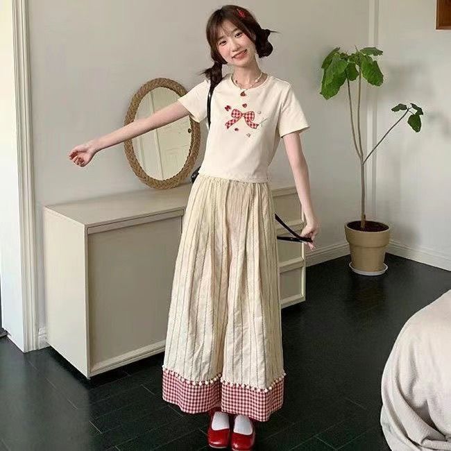 大童女装甜美蝴蝶结T恤阔