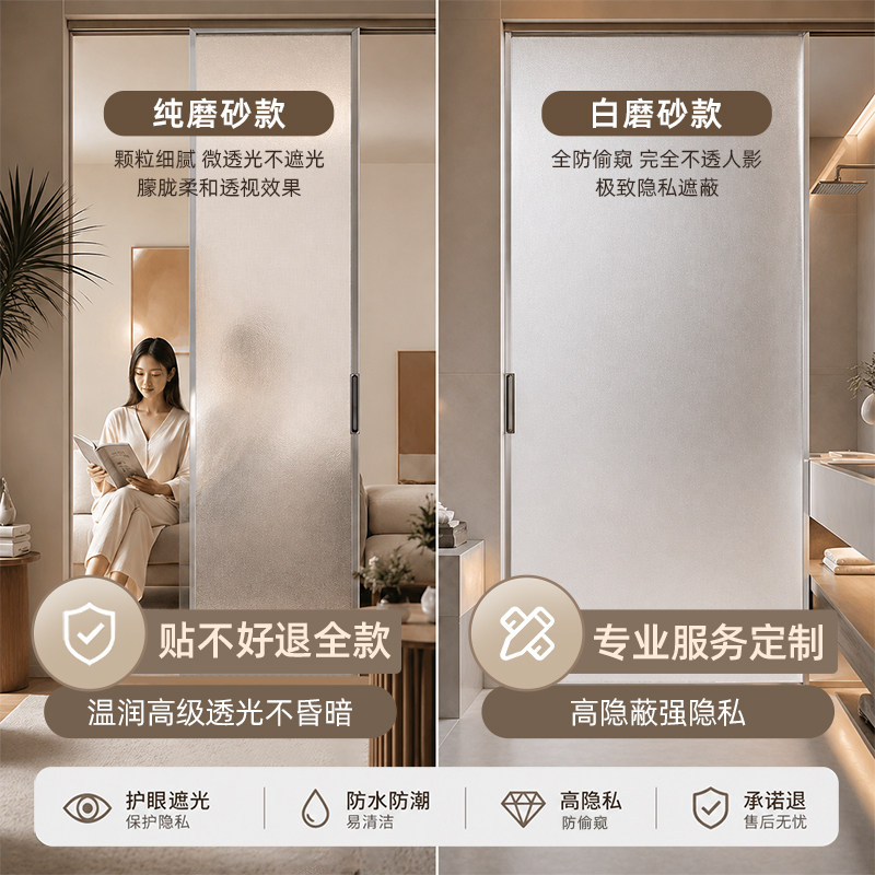 浴室厕所玻璃防窥膜窗户白磨砂百叶窗防隐私卫生间贴膜透光不透人