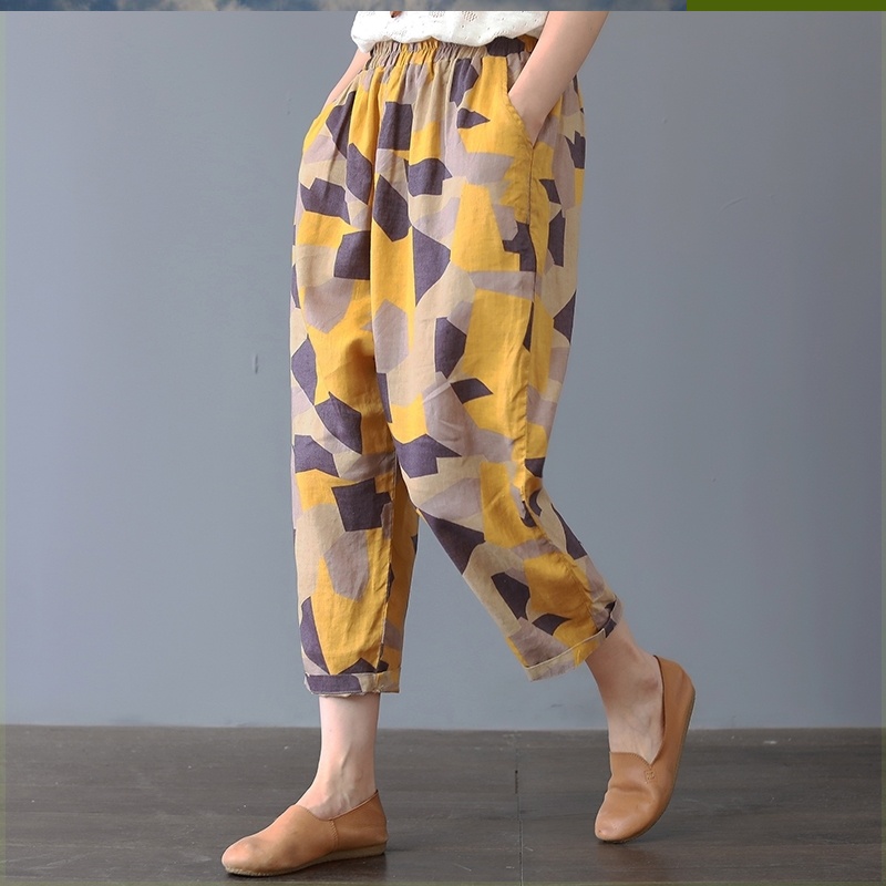 suit Thigh trousers 2019 Cotton and hemp Large Retro Easy printing Ninth pants Casual pantsin the Women's clothing/Boutique , Pants , Casual pants  category - from Buy2taobao.com to provide professional Taobao agent buy service