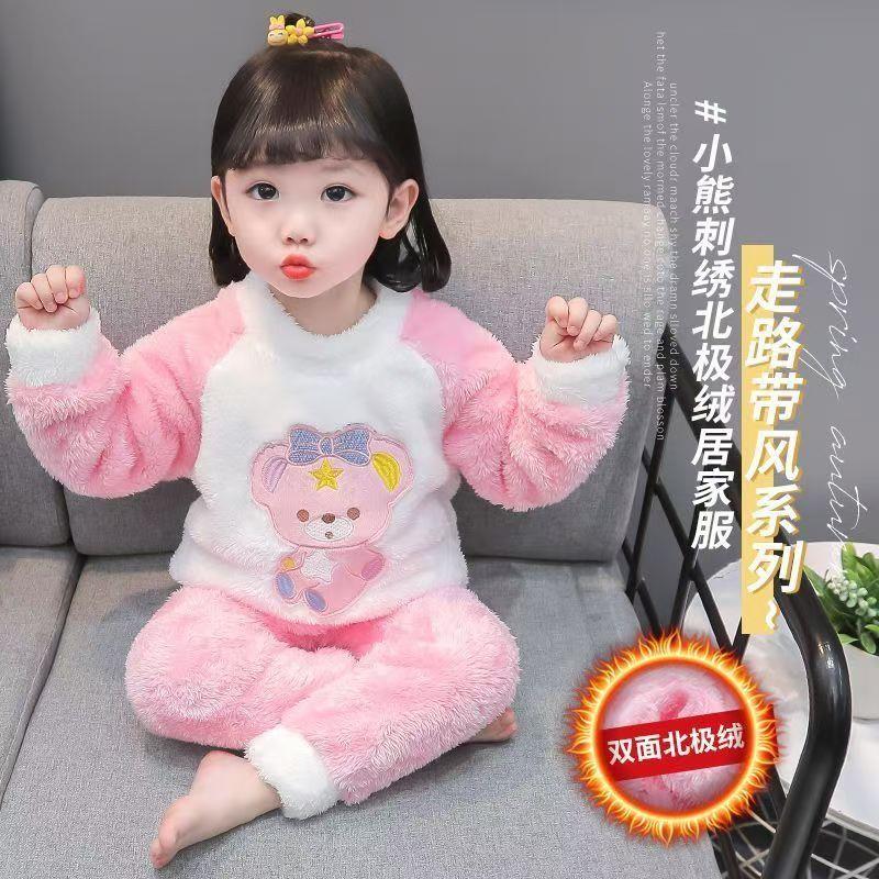 小童女童卡通法兰绒睡衣