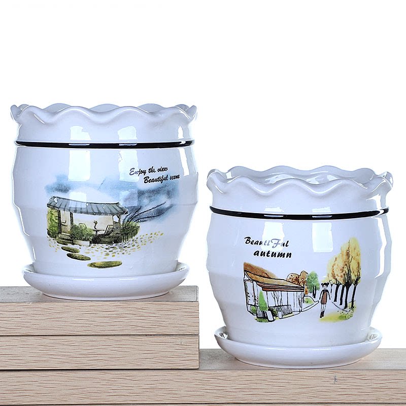 特大号陶瓷花盆带托盘家用绿萝兰花多肉创意个性盆栽