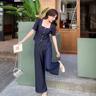 轻薄牛仔阔腿裤女装套装夏季2026新款时尚穿搭小个子两件套感