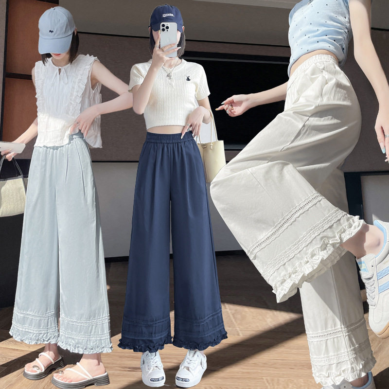 蕾丝花边勾花阔腿九分裤女2026夏季新款宽松薄款小个子防晒