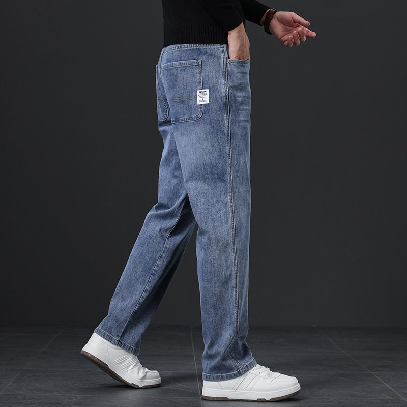 秋冬季弹力牛仔裤男士宽松直筒大码中青年男装百搭商务休闲裤子