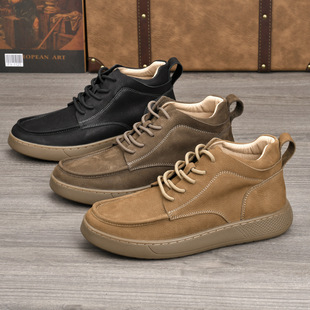 厂家直供复古棕色皮鞋真皮高帮鞋秋冬新款加绒短靴厚底马丁靴男鞋