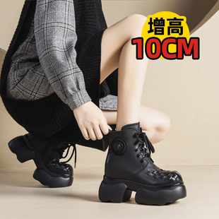 秋冬新款头层牛皮内马丁靴女士高跟厚底短靴真皮靴子复古女鞋