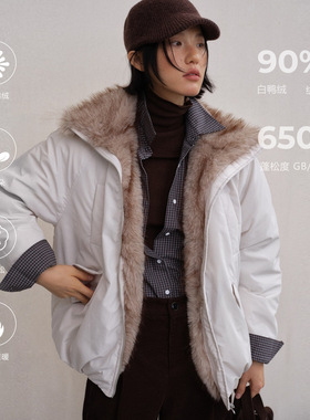 UNITY MODE 90白鸭绒派克羽绒服女冬复古休闲毛领夹克上衣530033