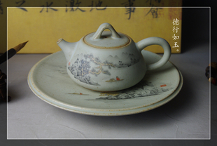 美院全手工手绘陶泥墨彩山水壶承水果盘1 平价不议!