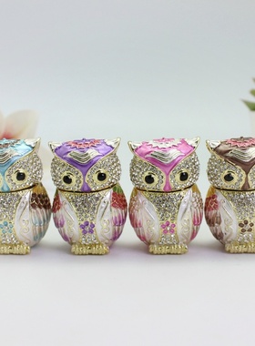 珐琅彩合金工艺品出口日韩猫头鹰首饰盒摆件家居创意摆件生日礼物