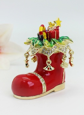珐琅彩合金圣诞靴子摆件节日桌面装饰品客厅书房摆台新年创意礼物