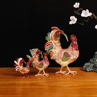 风水招财合金工艺品摆件镶钻公鸡创意装饰品送领导送长辈新年礼物