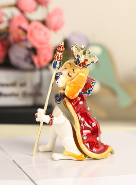 创意家居小摆件珐琅彩皇冠国王狗权杖狗装饰盒时尚家居金属小礼品