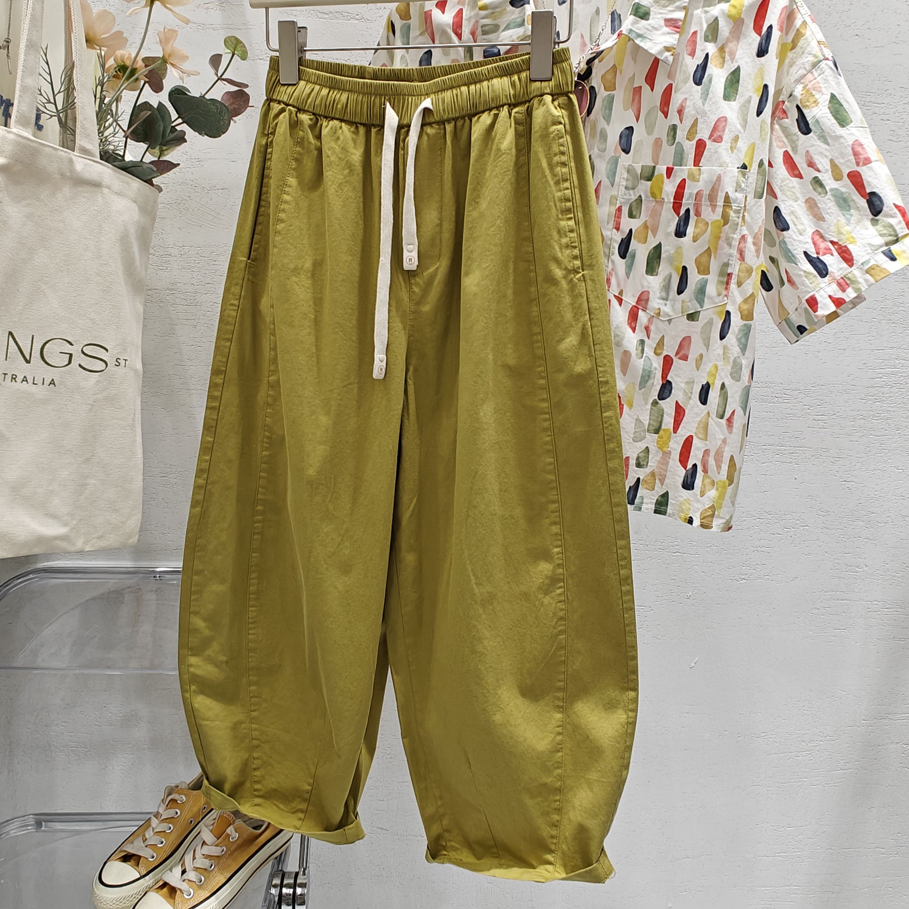 宽松棉质休闲裤夏季九分裤阔腿