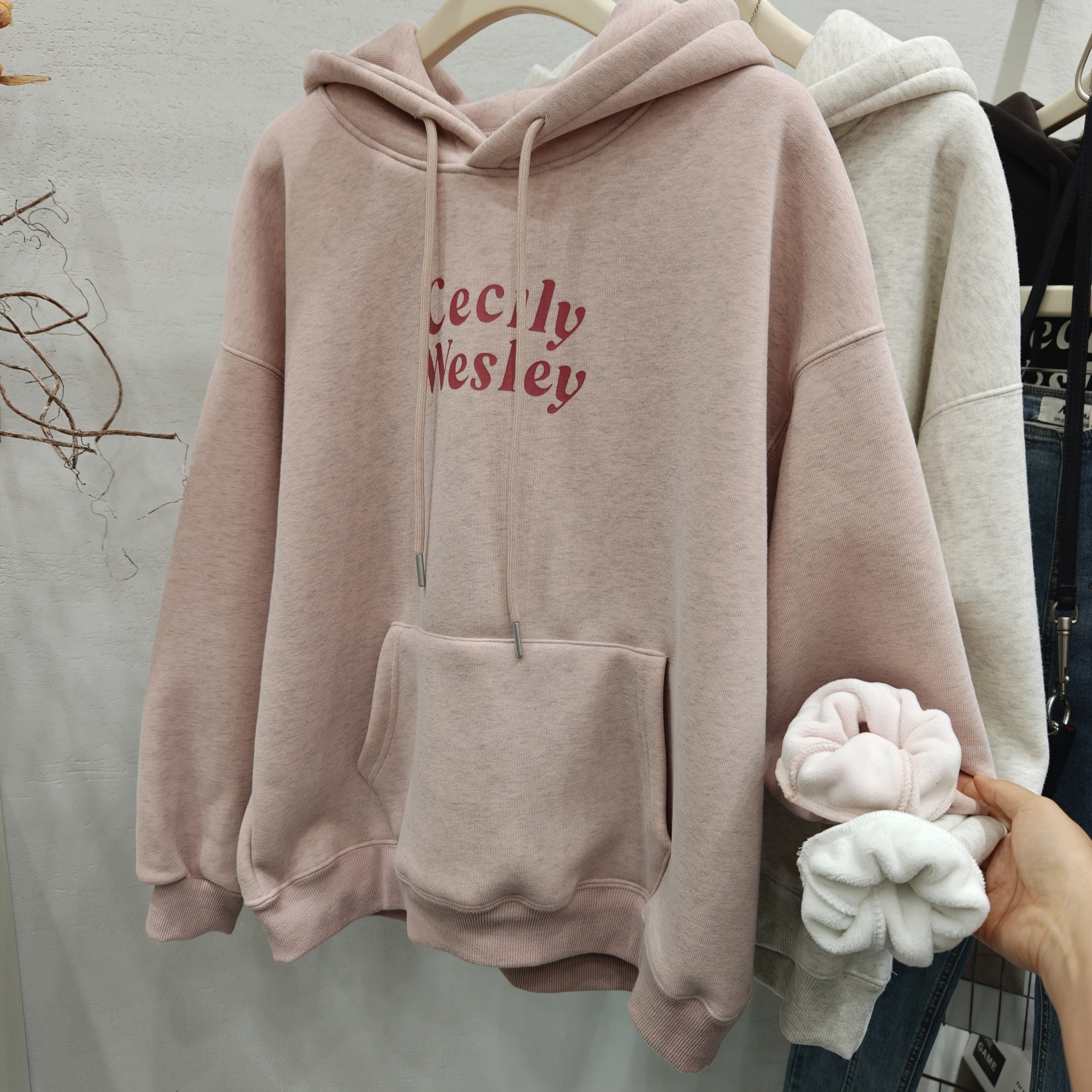 字母休闲宽松加厚加绒连帽卫衣