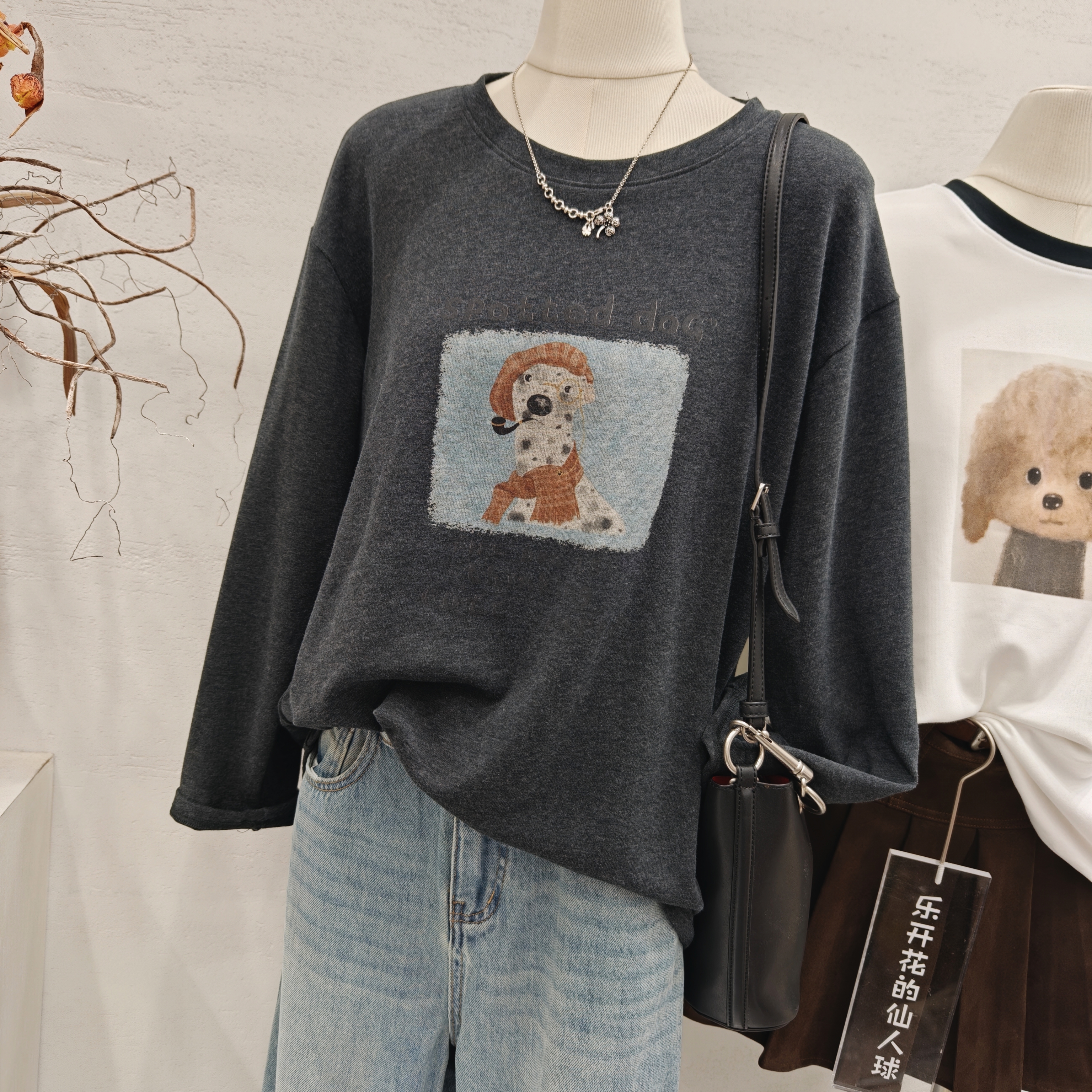 卡通印花磨毛棉柔软长袖T恤打底