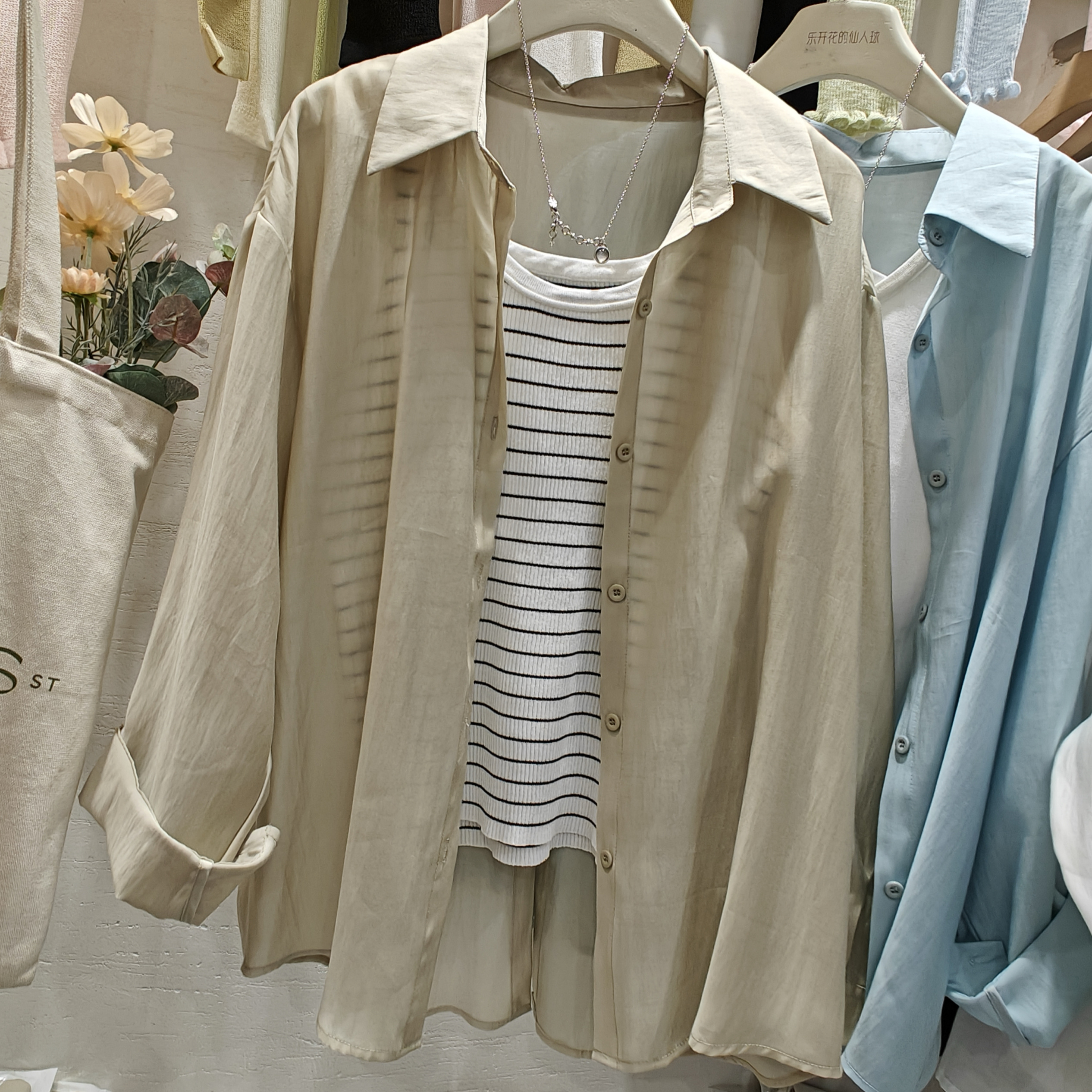 2025夏季法式优雅高级感后背系带开叉长袖天丝防晒衣衬衫女薄外搭