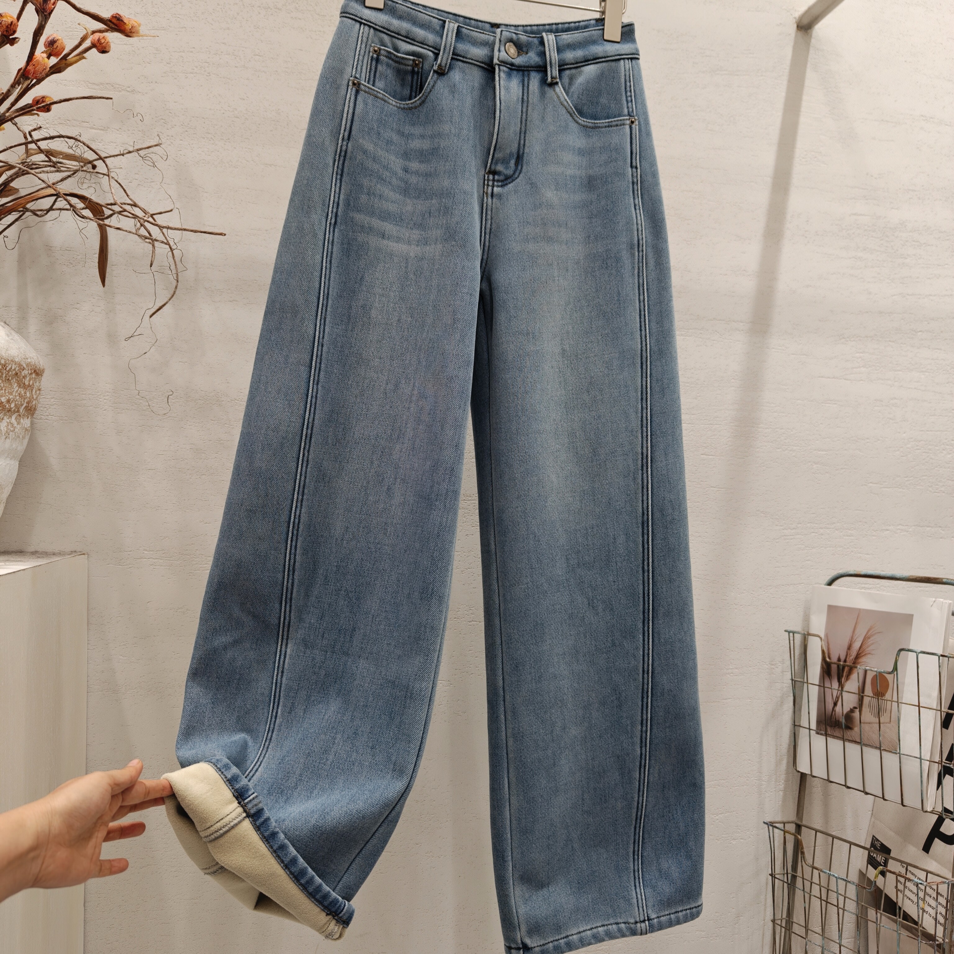 冬季高腰显瘦宽松直筒长裤潮