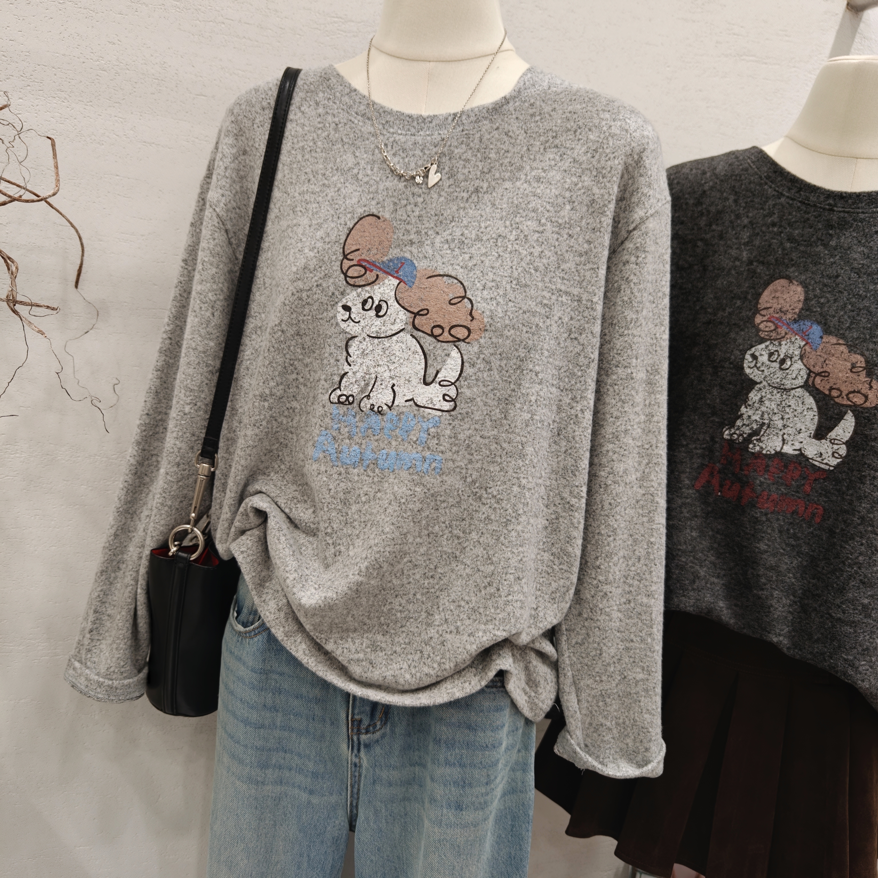 印花磨毛棉柔软长袖T恤打底衫女