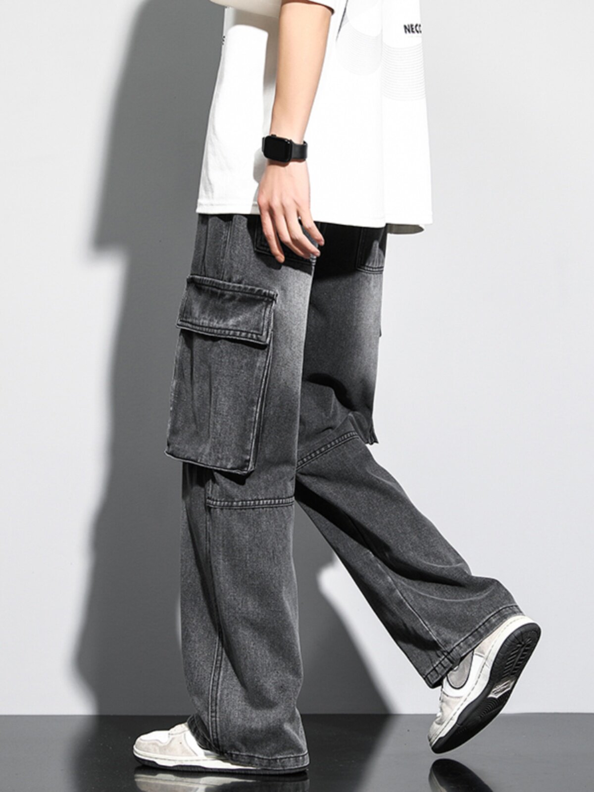 CARGO JEANS MENS VELVET AMERICAN MENS LOOSE STRAIGHT PANTS MENS PANTS AUTUMN AND WINTER NEW CASUAL PANTS