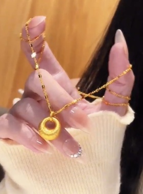 M扣星光链小金坨峰拉丝胖福平安扣项链项链时尚气质锁骨链颈链女