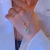 钛钢项链六珠珠锁骨链吉祥如意锁吊坠精致简约气质平安扣女项链