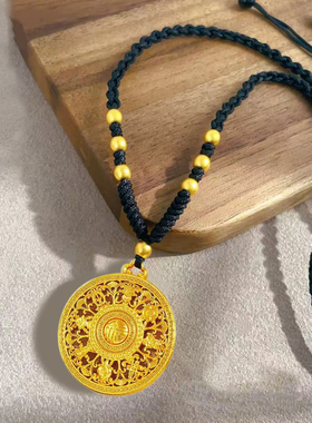 古法国潮风福字镂空八宝罗盘项链吊坠八瑞吉祥毛衣链男女款锁骨链