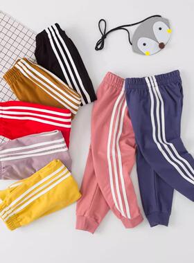 100纯棉儿童运动裤春秋夏季薄款男女童黑色加绒加厚学生校服裤子