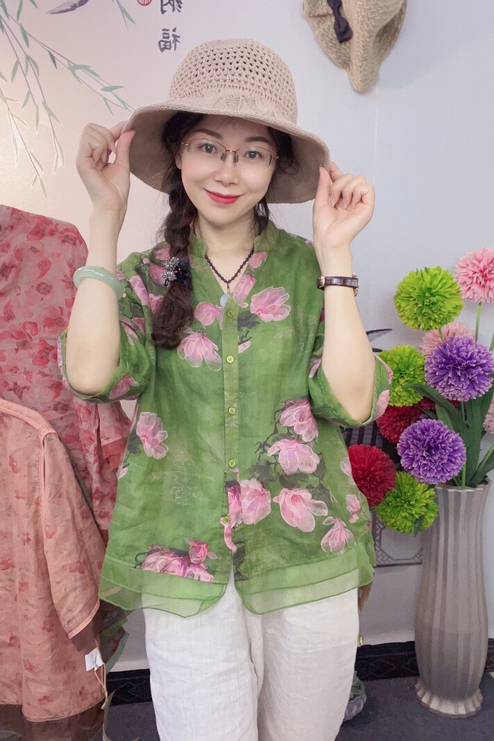 莲子家女士高端苎麻衬衫2025夏季薄款中年妈妈半袖显瘦麻上衣品牌