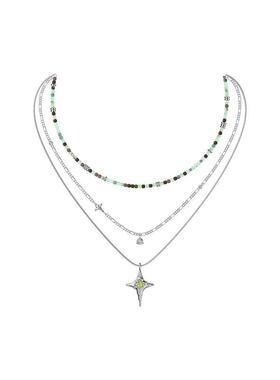 24年新绿镜系列澳洲玉串珠项链叠戴双层链小众设计感十字星锁骨链