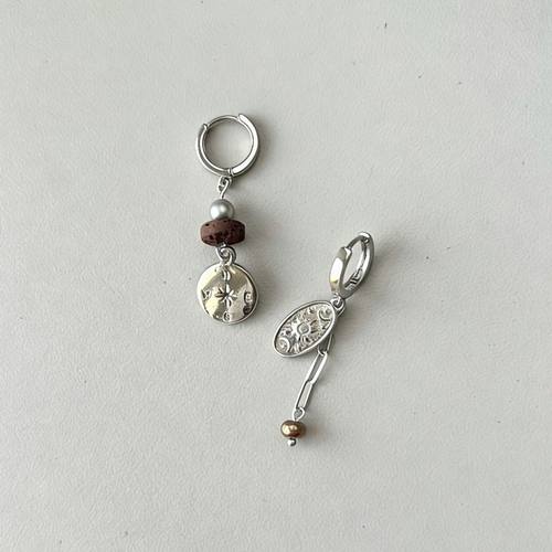 清冷感银色星芒指南针耳扣不对称小众设计高级感秋冬冷淡系耳饰女