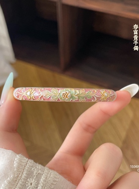 足银9999珐琅彩牡丹开口手镯