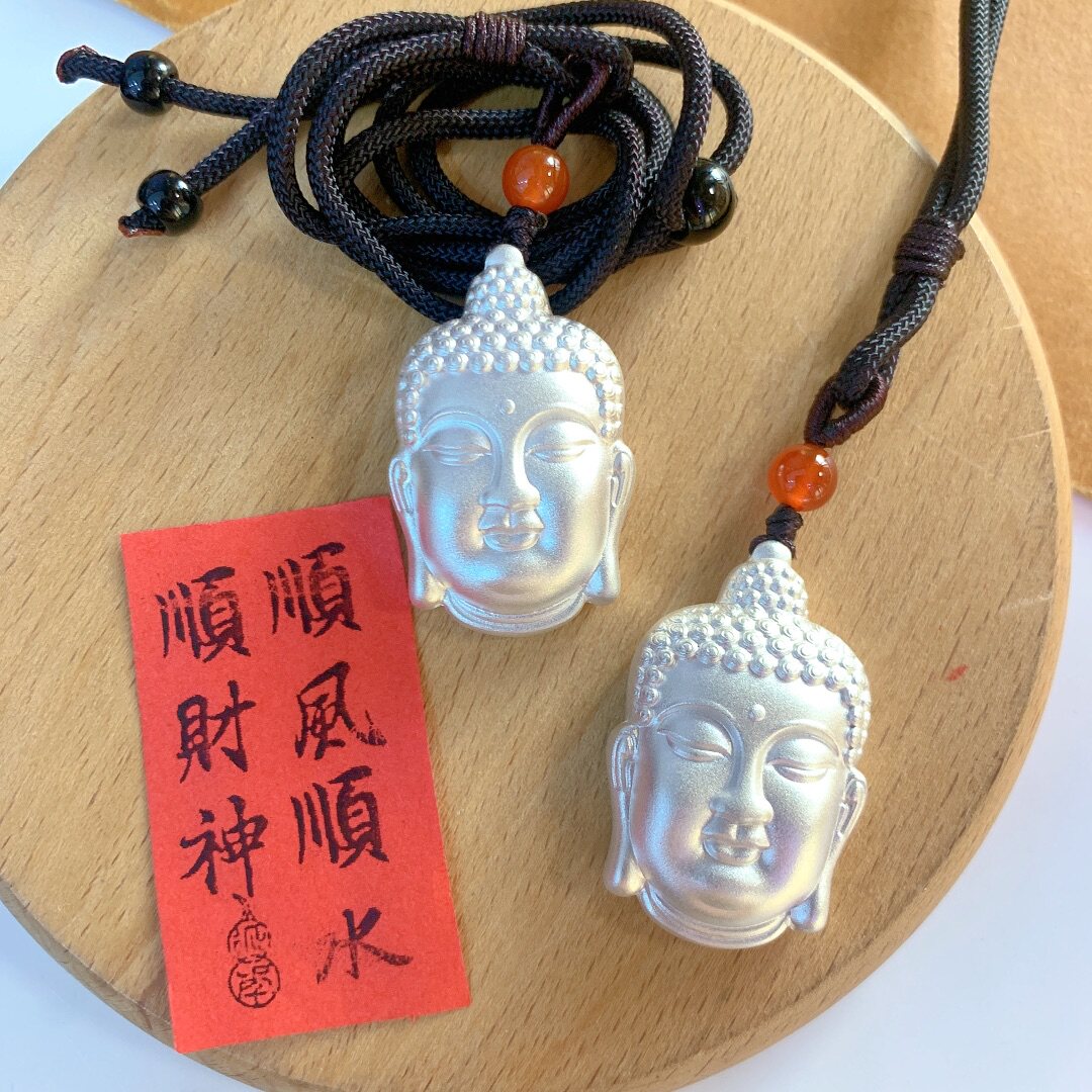 足银999古法哑光如来佛头吊坠