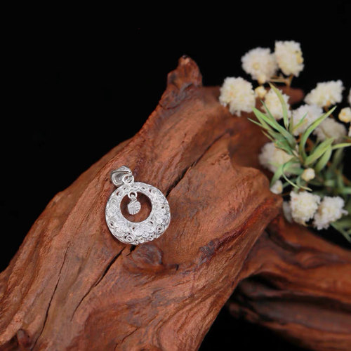 足银999镂空花丝珐琅平安扣吊坠