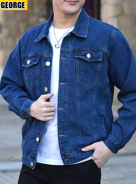棉质牛仔夹克男宽松大码中年男士加厚工作服上衣牛仔褂爸爸外套男