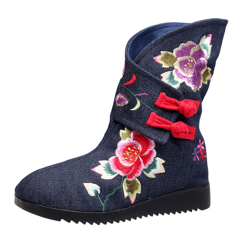 2021 AUTUMN AND WINTER NEW OLD BEIJING CLOTH SHOES COTTON ETHNIC STYLE CHINESE STYLE EMBROIDERED BOOTS WOMENS SHOES DANCING RETRO