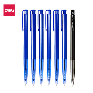 得力6506按动圆珠笔办公通用原子笔0.7mm黑色蓝色红色办公红色笔