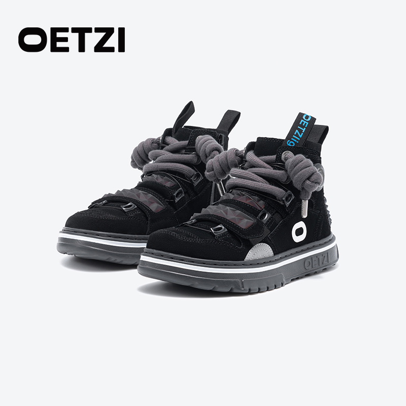 OETZI冰人奥兹 超轻高帮休闲女鞋秋冬翻毛皮超轻厚底拼接丑鞋