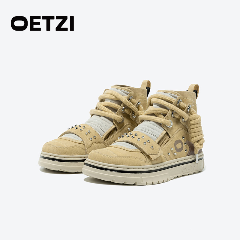 OETZI冰人奥兹 超轻高帮休闲女鞋秋冬翻毛皮厚底拼接丑鞋