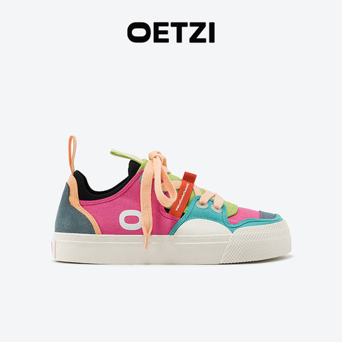 OETZI奥兹撞色拼接复古板鞋新款翻毛皮情侣百搭丑萌大头休闲鞋女