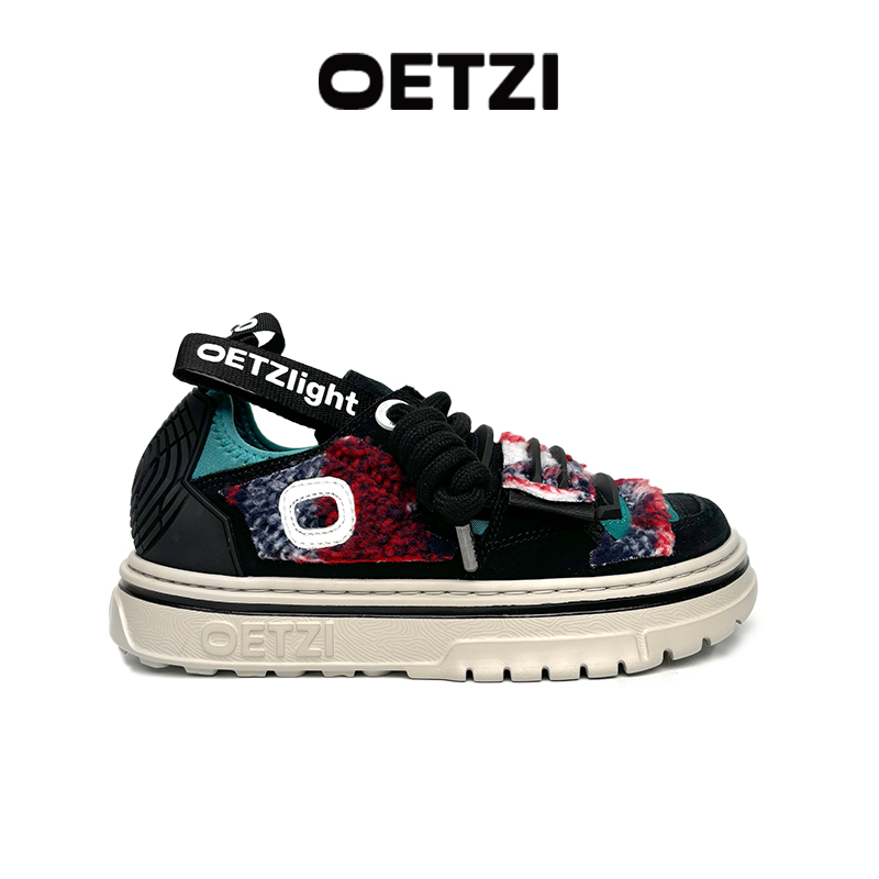 OETZI休闲女鞋秋冬超轻厚底时尚百搭低帮翻毛皮保暖毛呢板鞋丑萌