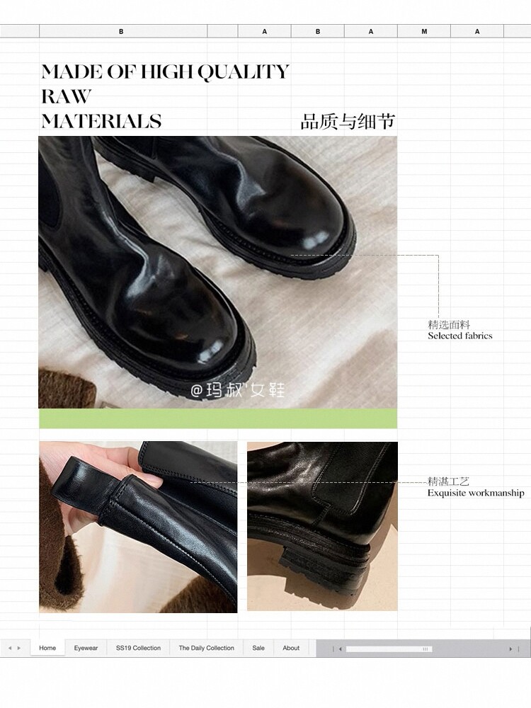 PLATFORM BOOTS FEMALE GENUINE LEATHER VINTAGE ROUND TOE BRITISH CHIMNEY CHELSEA BOOTS MEDIUM SKINNY BOOTS AUTUMN AND WINTER MARTIN BOOTS