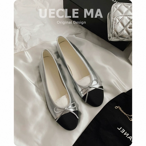 Серебряная обувь, подходит с юбкой, туфли, французский стиль, из натуральной кожи, в стиле Шанель