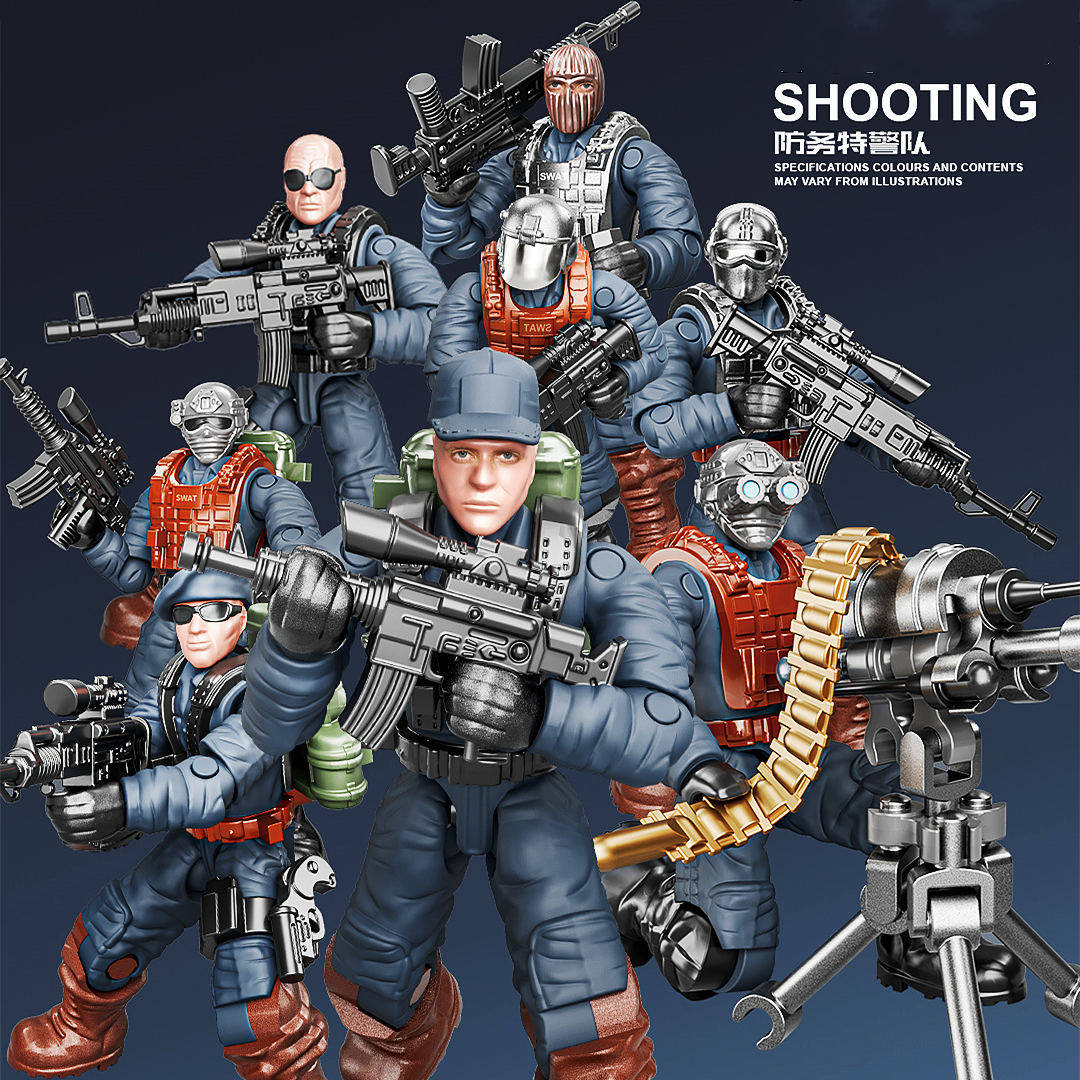 中国积木军事特警人仔士兵特种兵城市防爆警察小人偶男孩拼装玩具
