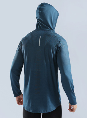 男秋冬带帽卫衣套头高弹速干健身服跑步训练服运动服长袖T恤10857