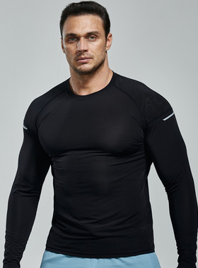 男速干弹力透气圆领长袖春秋季健身跑步训练运动薄打底21802